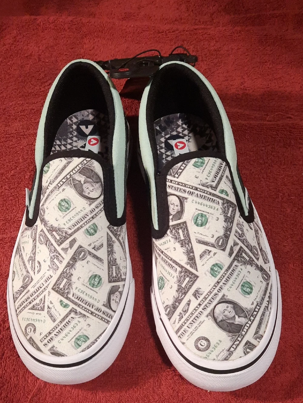 Boys Airwalk Sidekick Sneakers Money Design in Black and White with Mint Accent - Picture 1 of 6